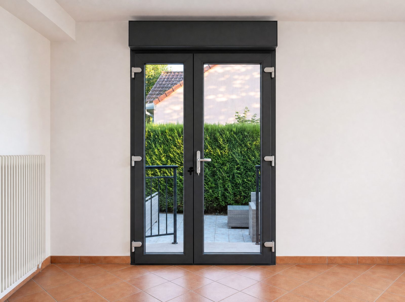 Porte-fenetre neuve a chassis anthracite, apres remplacement